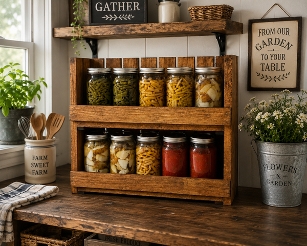 10-Jar Wooden Canning Jar Storage Rack – 2 Tier Quart Mason Jar Organizer