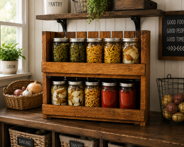 10-Jar Wooden Canning Jar Storage Rack – 2 Tier Quart Mason Jar Organizer