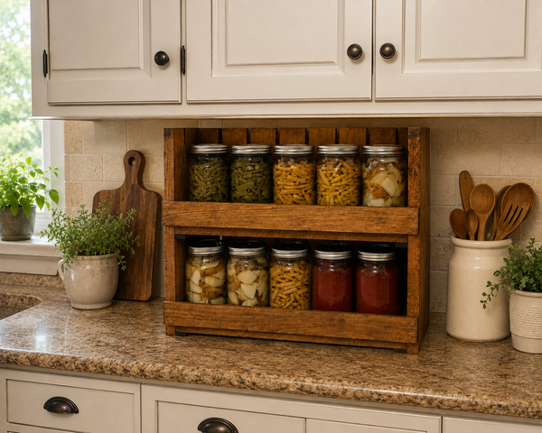 10-Jar Wooden Canning Jar Storage Rack – 2 Tier Quart Mason Jar Organizer