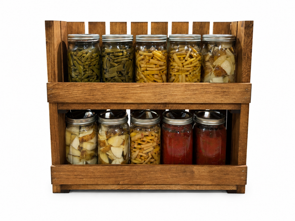 10-Jar Wooden Canning Jar Storage Rack – 2 Tier Quart Mason Jar Organizer