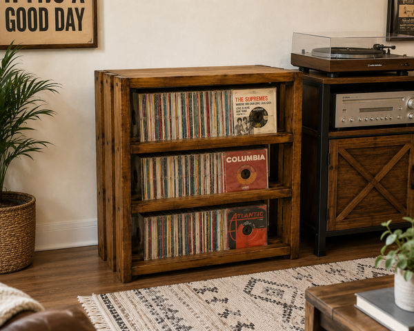 45 RPM Vinyl Record Rack – Early American 3 Shelf Record Storage Stand