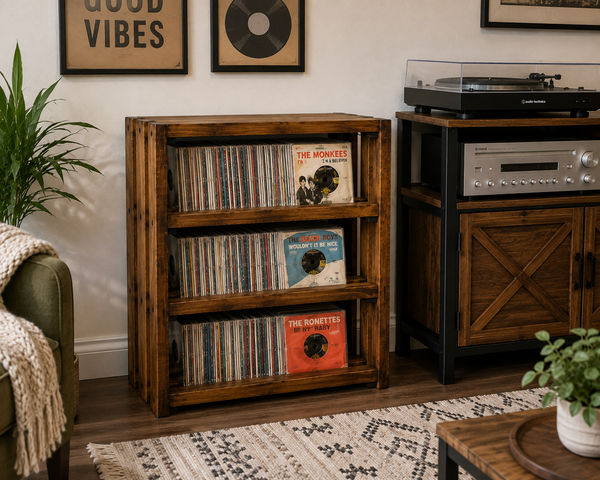 45 RPM Vinyl Record Rack – Early American 3 Shelf Record Storage Stand