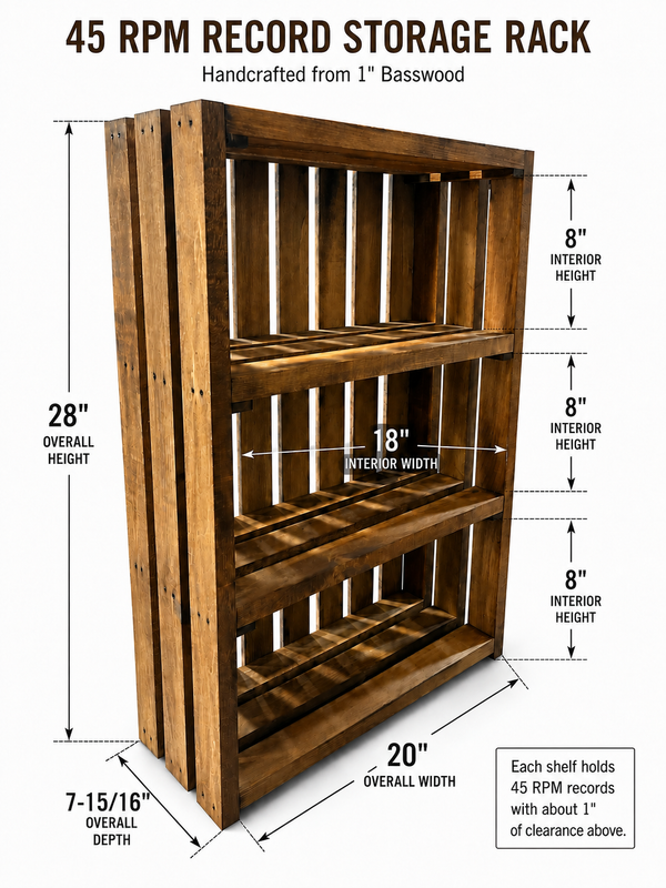 45 RPM Vinyl Record Rack – Early American 3 Shelf Record Storage Stand