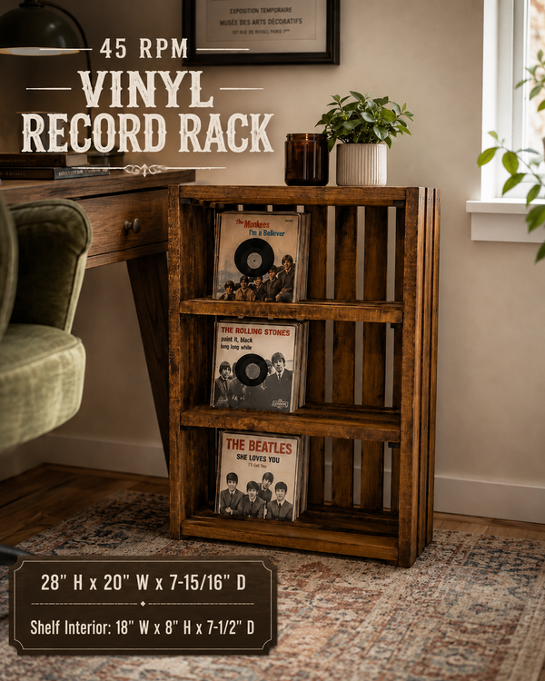 45 RPM Vinyl Record Rack – Early American 3 Shelf Record Storage Stand