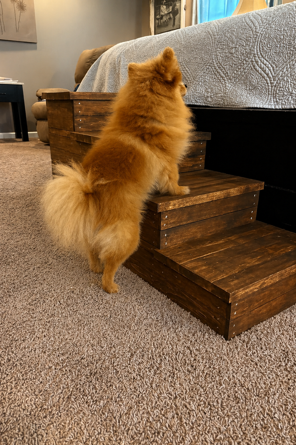 4 Step Wooden Pet Stairs for High Beds – Early American Dog Bed Steps