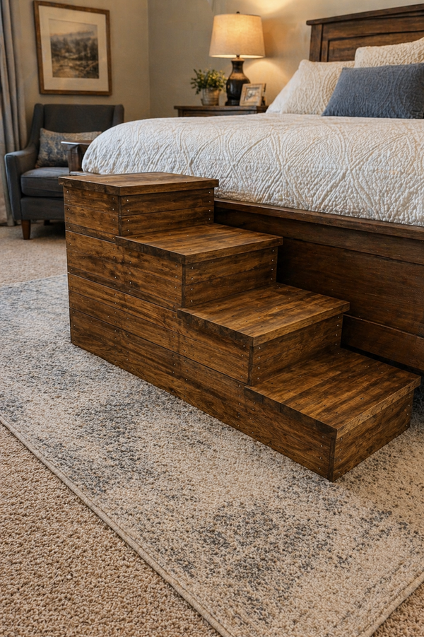 4 Step Wooden Pet Stairs for High Beds – Early American Dog Bed Steps