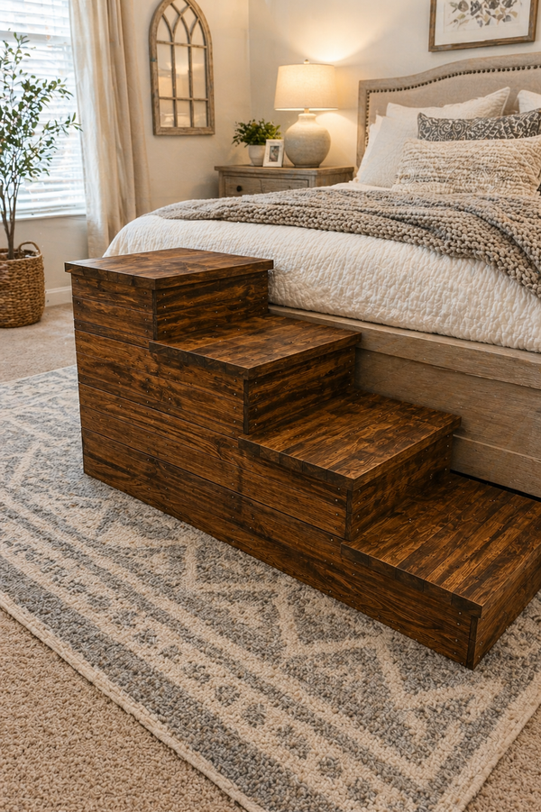 4 Step Wooden Pet Stairs for High Beds – Early American Dog Bed Steps