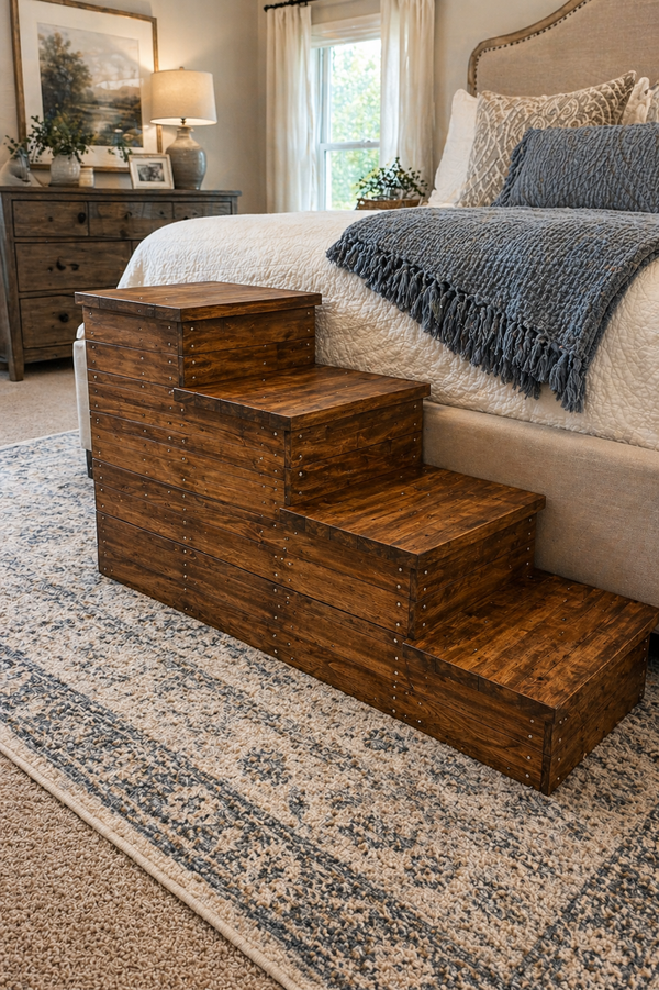 4 Step Wooden Pet Stairs for High Beds – Early American Dog Bed Steps
