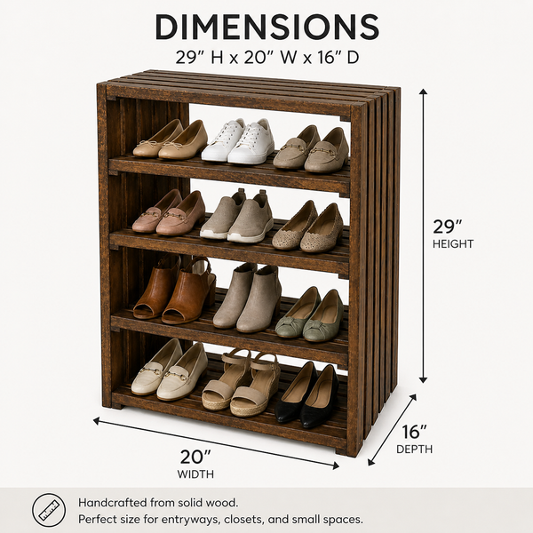 4 Tier Wooden Shoe Rack – Early American Entryway Shoe Organizer
