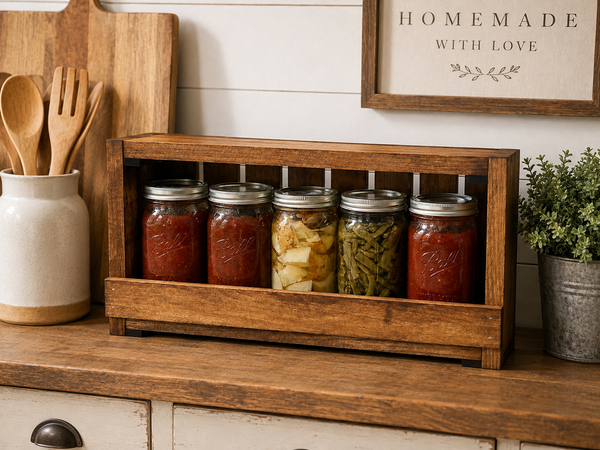 5-Jar Wooden Canning Jar Storage Rack – Quart Mason Jar Organizer