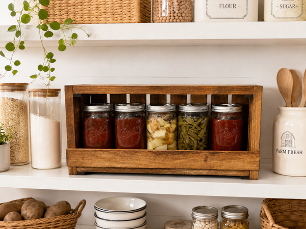 5-Jar Wooden Canning Jar Storage Rack – Quart Mason Jar Organizer