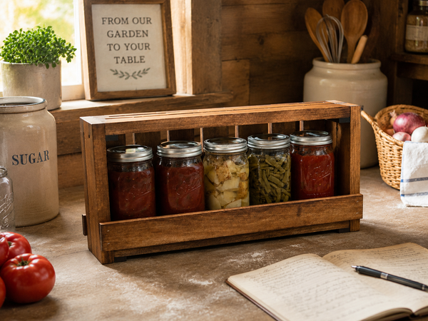 5-Jar Wooden Canning Jar Storage Rack – Quart Mason Jar Organizer