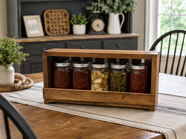 5-Jar Wooden Canning Jar Storage Rack – Quart Mason Jar Organizer
