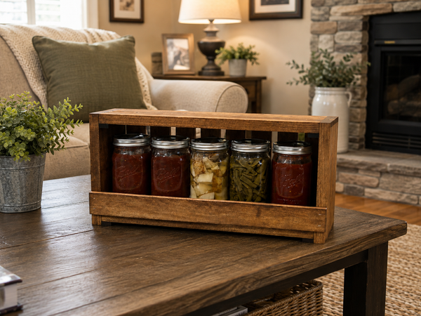 5-Jar Wooden Canning Jar Storage Rack – Quart Mason Jar Organizer