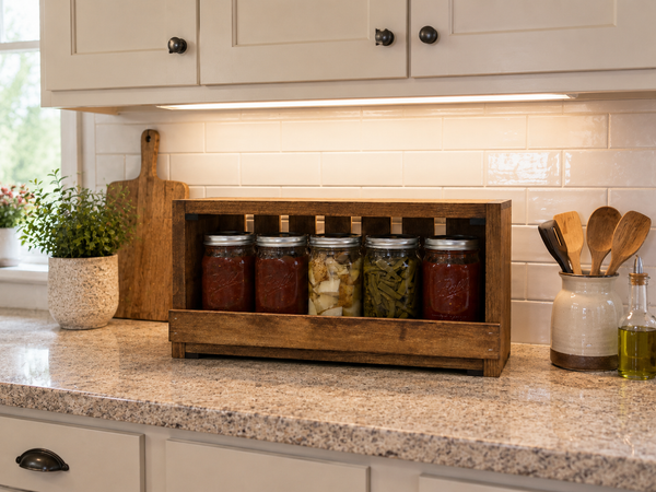 5-Jar Wooden Canning Jar Storage Rack – Quart Mason Jar Organizer
