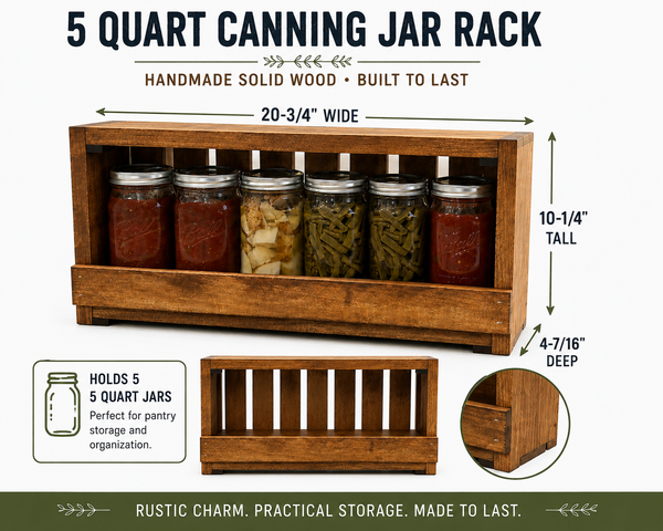 5-Jar Wooden Canning Jar Storage Rack – Quart Mason Jar Organizer