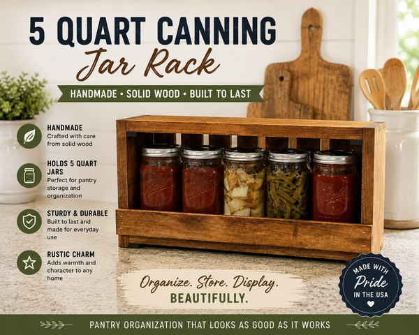 5-Jar Wooden Canning Jar Storage Rack – Quart Mason Jar Organizer