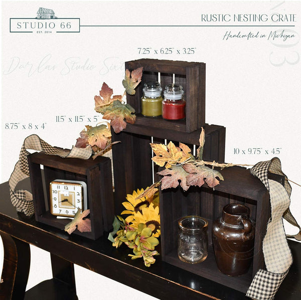 Vintage Stained Rustic Wooden Crates – Set of 4 Storage Boxes for Home & Decor