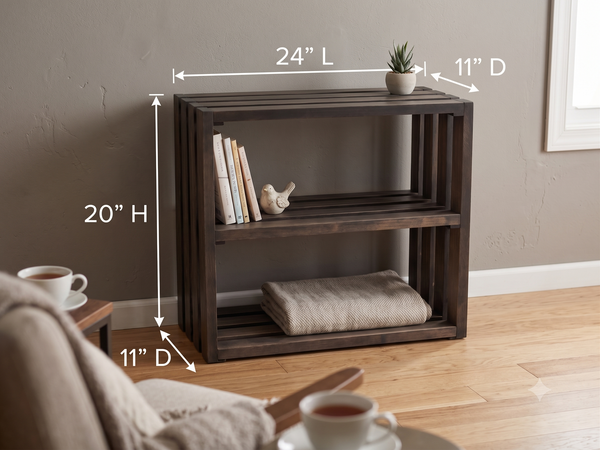 Small Wooden Bookshelf – Dark Walnut Stackable Storage Shelf
