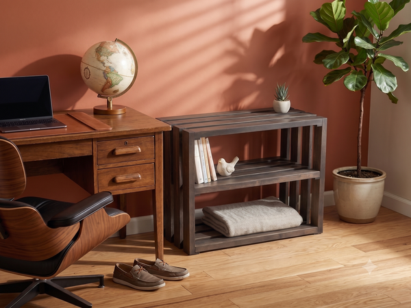 Small Wooden Bookshelf – Dark Walnut Stackable Storage Shelf