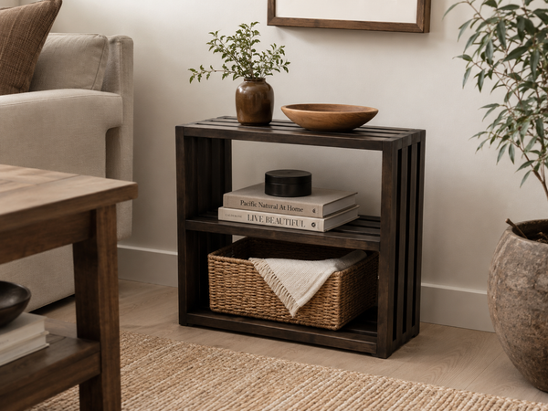 Small Wooden Bookshelf – Dark Walnut Stackable Storage Shelf