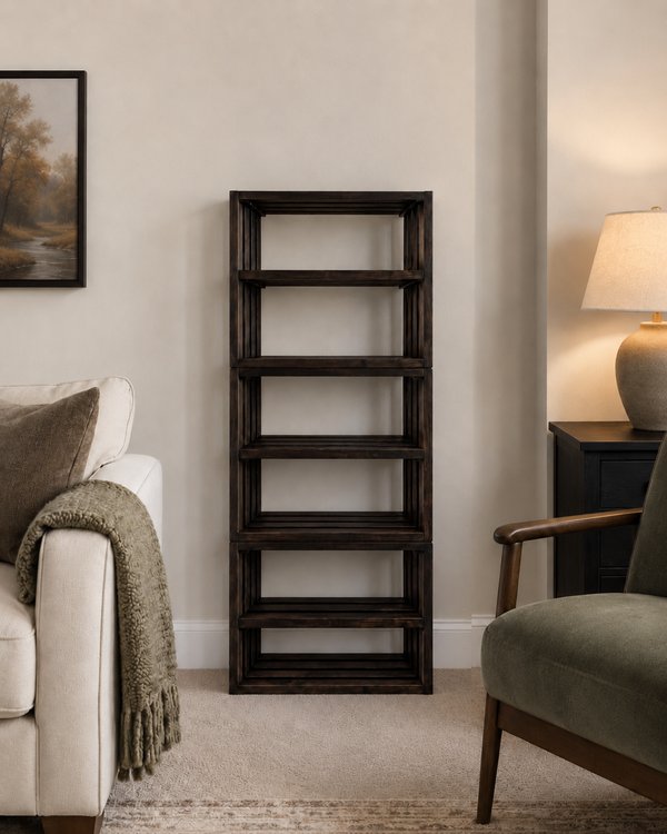 Small Wooden Bookshelf – Dark Walnut Stackable Storage Shelf