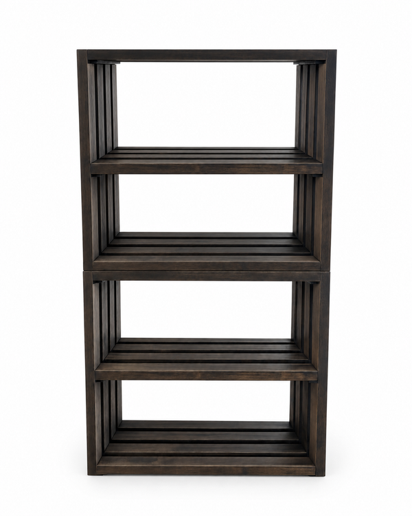 Small Wooden Bookshelf – Dark Walnut Stackable Storage Shelf