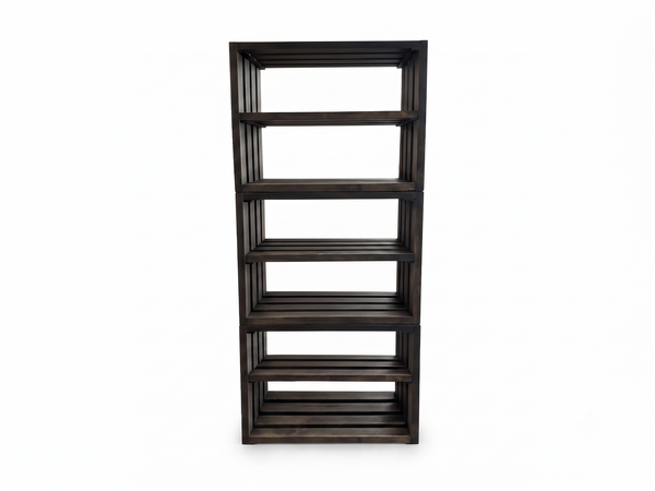 Small Wooden Bookshelf – Dark Walnut Stackable Storage Shelf