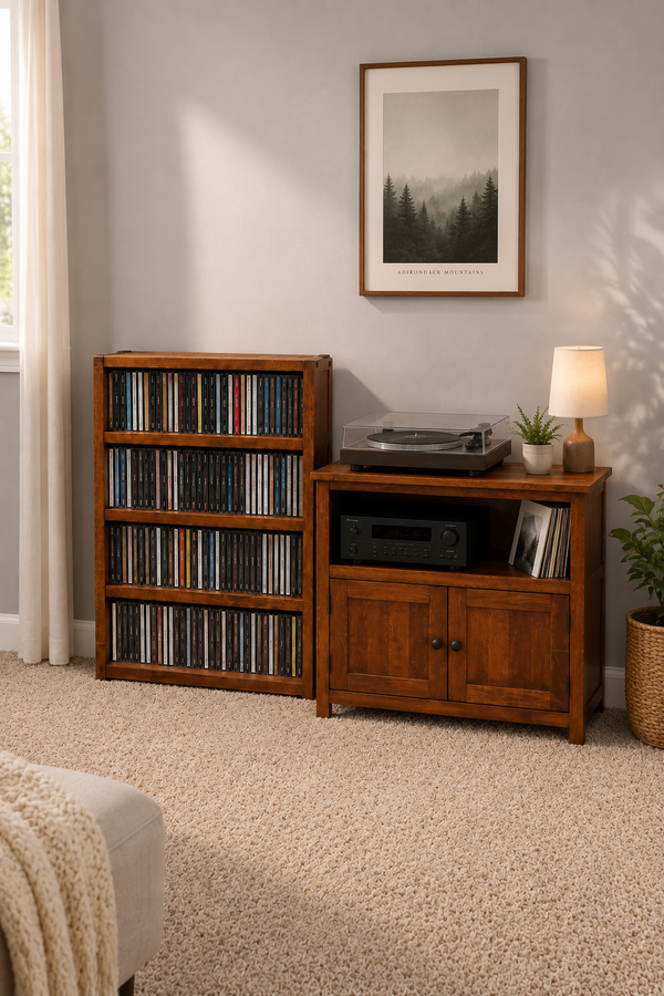 Wooden CD Storage Rack – Early American Music Media Shelf