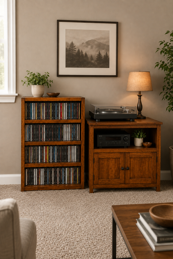 Wooden CD Storage Rack – Early American Music Media Shelf