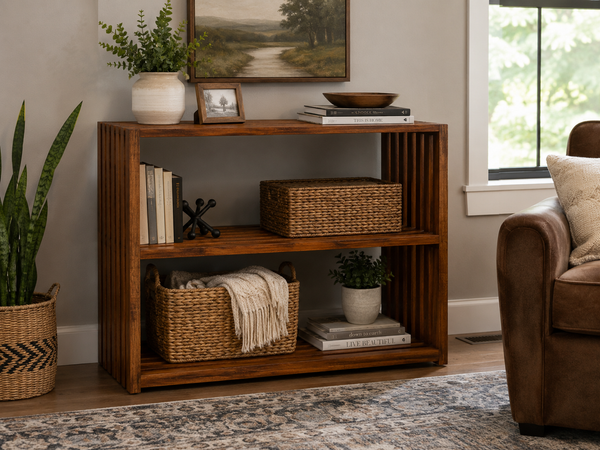 Wooden Console Table – Early American Entryway Storage Shelf