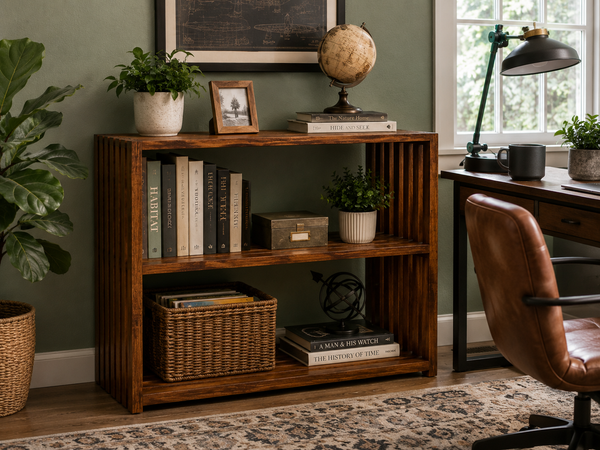 Wooden Console Table – Early American Entryway Storage Shelf