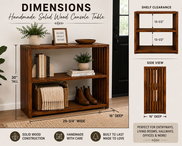 Wooden Console Table – Early American Entryway Storage Shelf