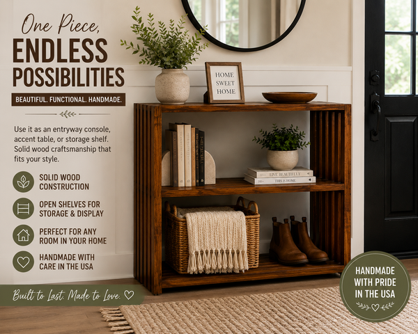 Wooden Console Table – Early American Entryway Storage Shelf