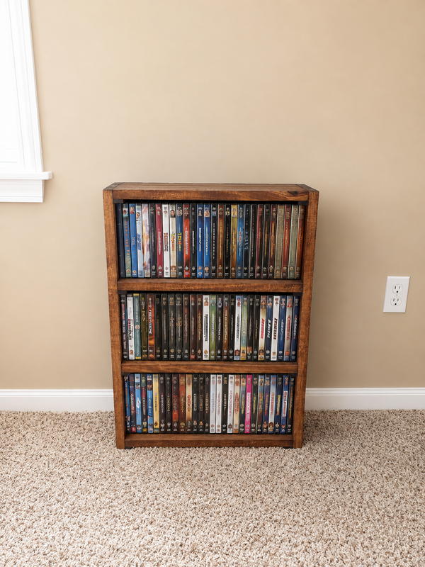 Wooden DVD Storage Rack – Early American Movie & Blu-ray Shelf