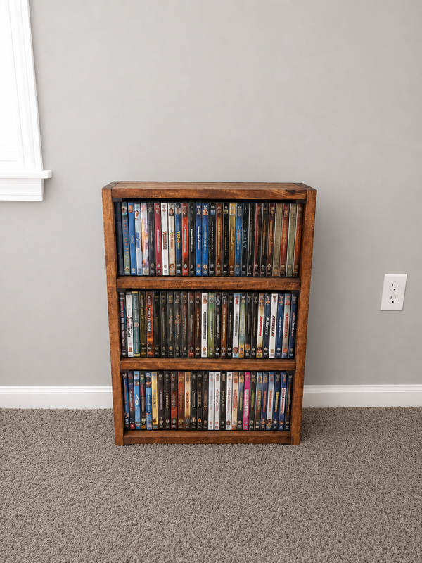 Wooden DVD Storage Rack – Early American Movie & Blu-ray Shelf