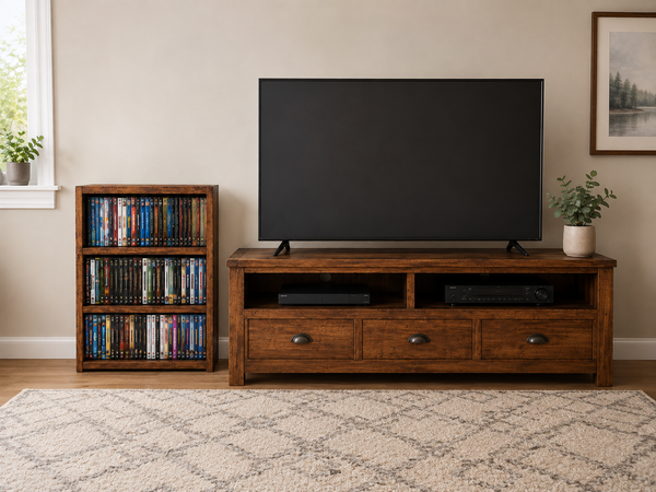 Wooden DVD Storage Rack – Early American Movie & Blu-ray Shelf