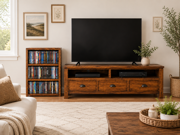 Wooden DVD Storage Rack – Early American Movie & Blu-ray Shelf