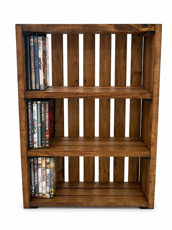 Wooden DVD Storage Rack – Early American Movie & Blu-ray Shelf