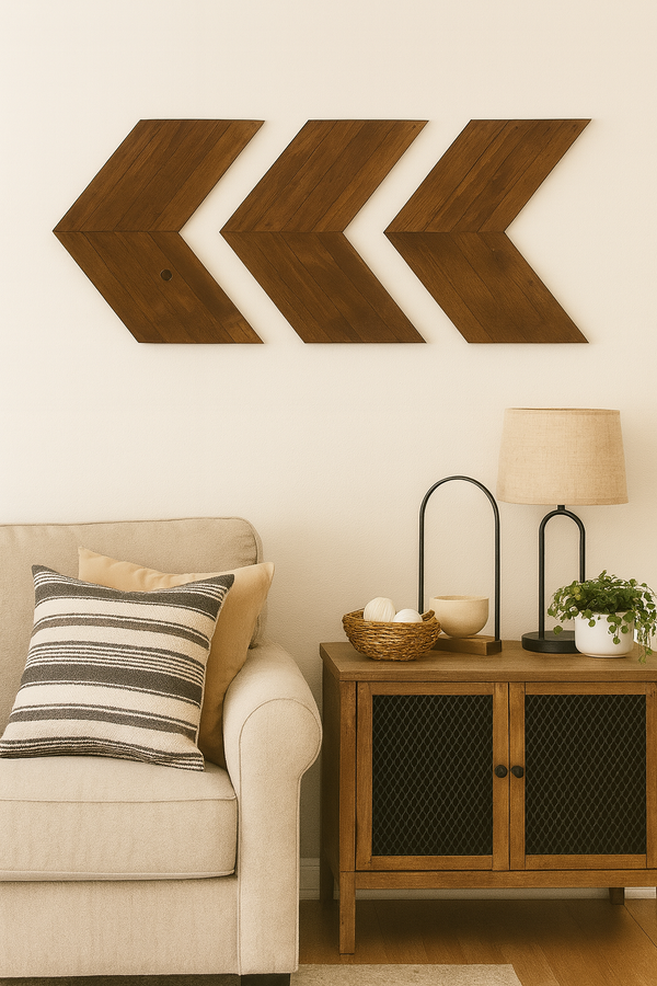 Rustic Wooden Chevron Wall Art Set – 3 Piece Dark Walnut Farmhouse Decor (16.5" × 15.5")