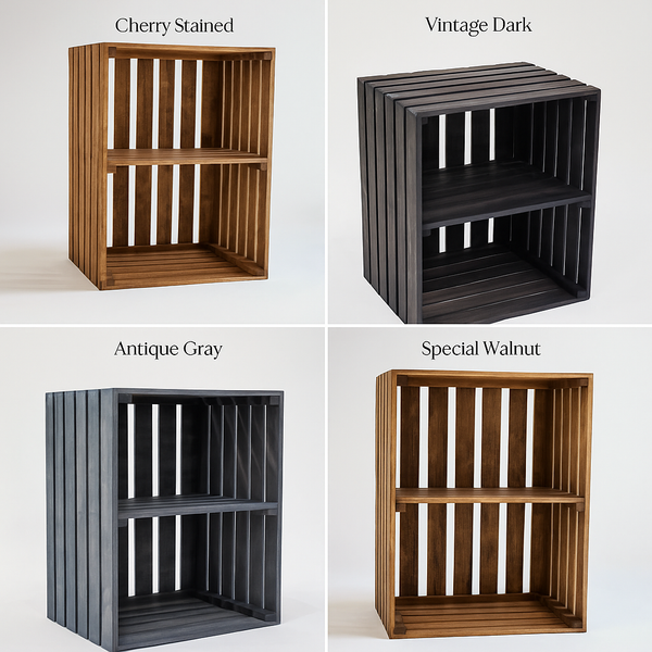 Rustic Wooden Crate Stand | Dark Stained 2-Tier Storage Shelf for Dorm Rooms & Small Spaces