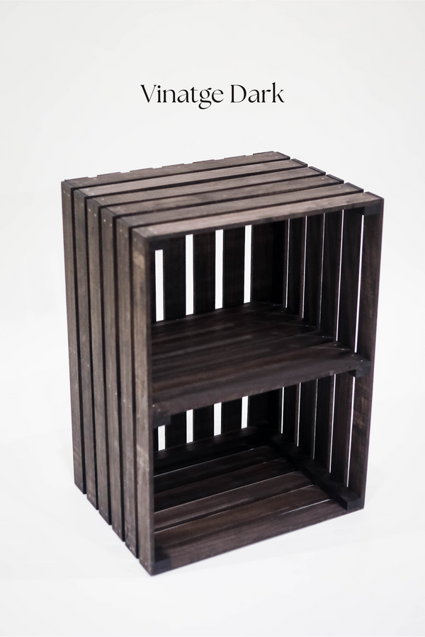 Rustic Wooden Crate Stand | Dark Stained 2-Tier Storage Shelf for Dorm Rooms & Small Spaces