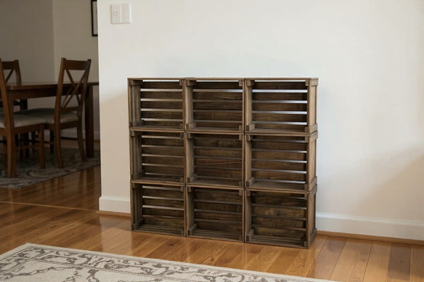Rustic Wooden 9-Crate Storage Shelf | Farmhouse Organizer & Display