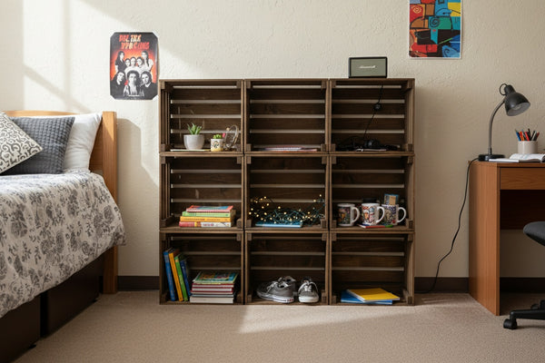 Rustic Wooden 9-Crate Storage Shelf | Farmhouse Organizer & Display