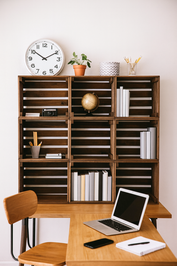 Rustic Wooden 9-Crate Storage Shelf | Farmhouse Organizer & Display