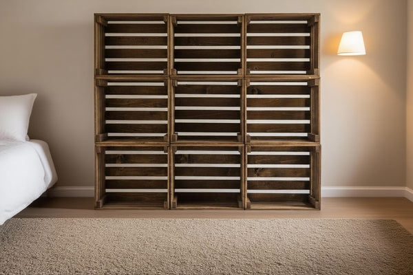 Rustic Wooden 9-Crate Storage Shelf | Farmhouse Organizer & Display