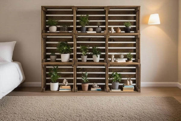 Rustic Wooden 9-Crate Storage Shelf | Farmhouse Organizer & Display