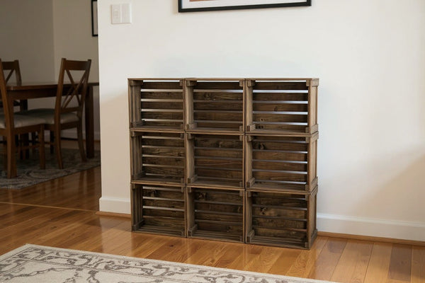 Rustic Wooden 9-Crate Storage Shelf | Farmhouse Organizer & Display