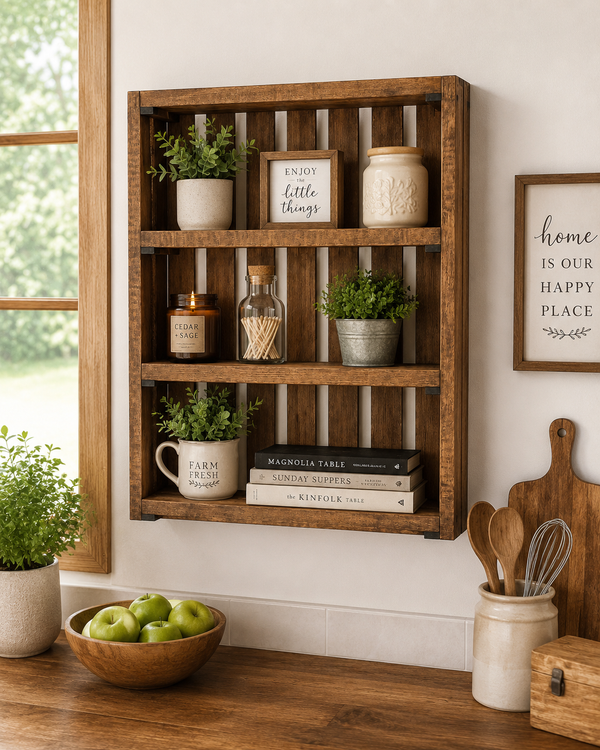 Wooden Wall Shelf – Early American Rustic Farmhouse Display Shelf