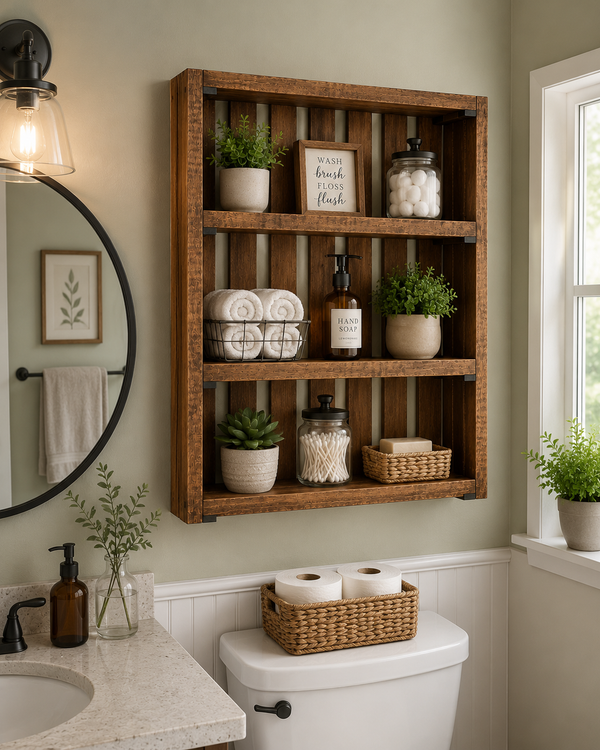 Wooden Wall Shelf – Early American Rustic Farmhouse Display Shelf